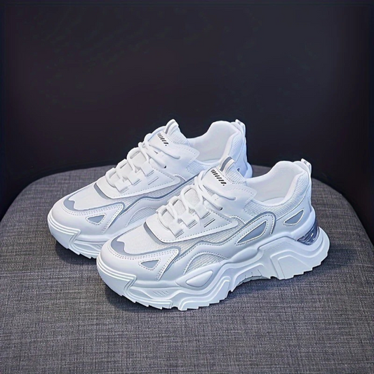 Women's Breathable Mesh Chunky Sneakers - Non-Slip, Reflective Casual Sneakers with Air Cushion Platform