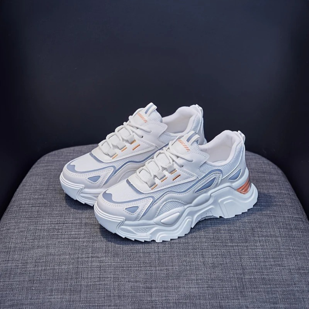 Women's Breathable Mesh Chunky Sneakers - Non-Slip, Reflective Casual Sneakers with Air Cushion Platform
