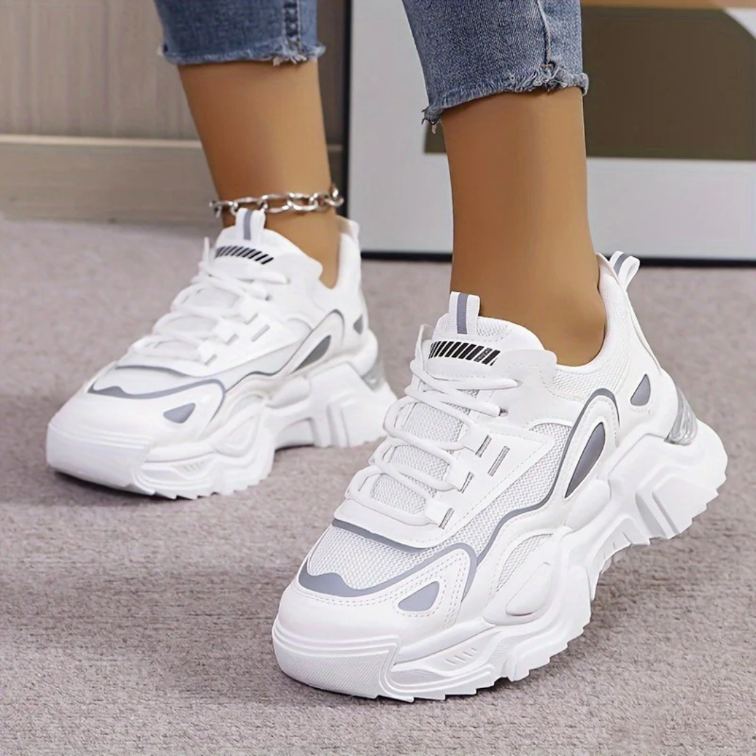 Women's Breathable Mesh Chunky Sneakers - Non-Slip, Reflective Casual Sneakers with Air Cushion Platform