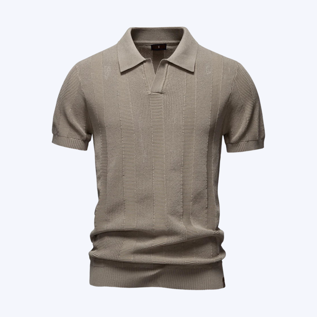 AIOPESON 2025 Men's Solid & Striped Mesh Polo Shirt - Breathable Knit Casual Top with Turn-Down Collar