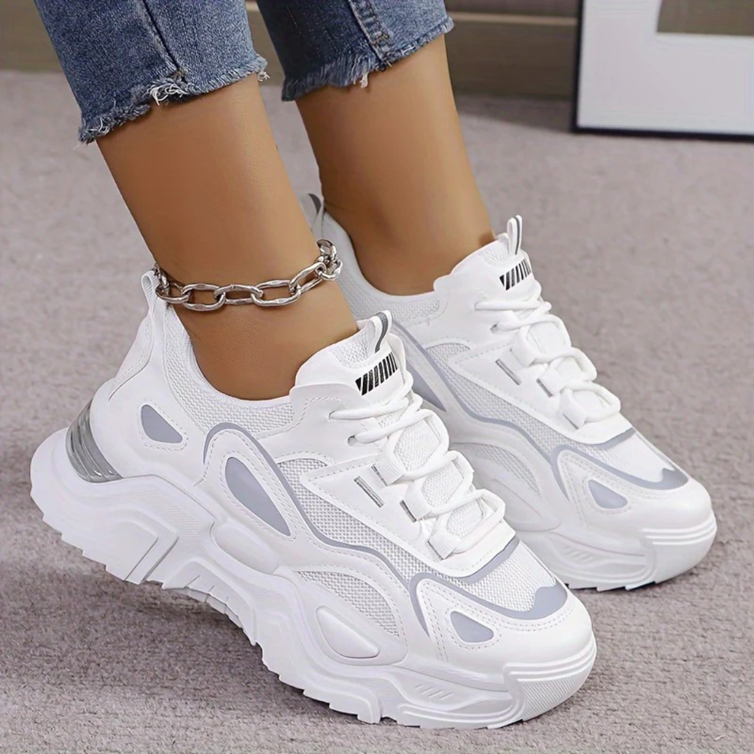 Women's Breathable Mesh Chunky Sneakers - Non-Slip, Reflective Casual Sneakers with Air Cushion Platform