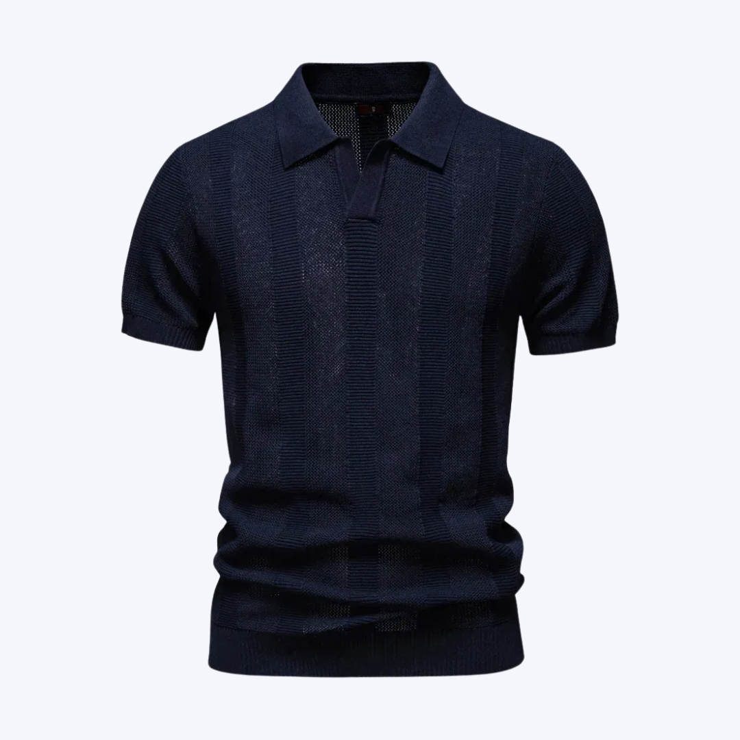 AIOPESON 2025 Men's Solid & Striped Mesh Polo Shirt - Breathable Knit Casual Top with Turn-Down Collar