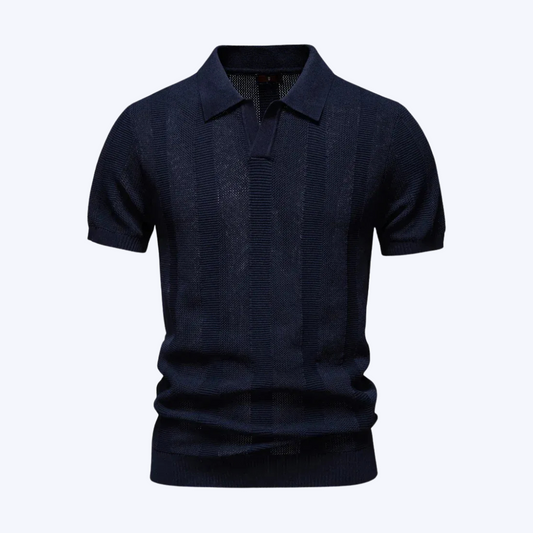AIOPESON 2025 Men's Solid & Striped Mesh Polo Shirt - Breathable Knit Casual Top with Turn-Down Collar