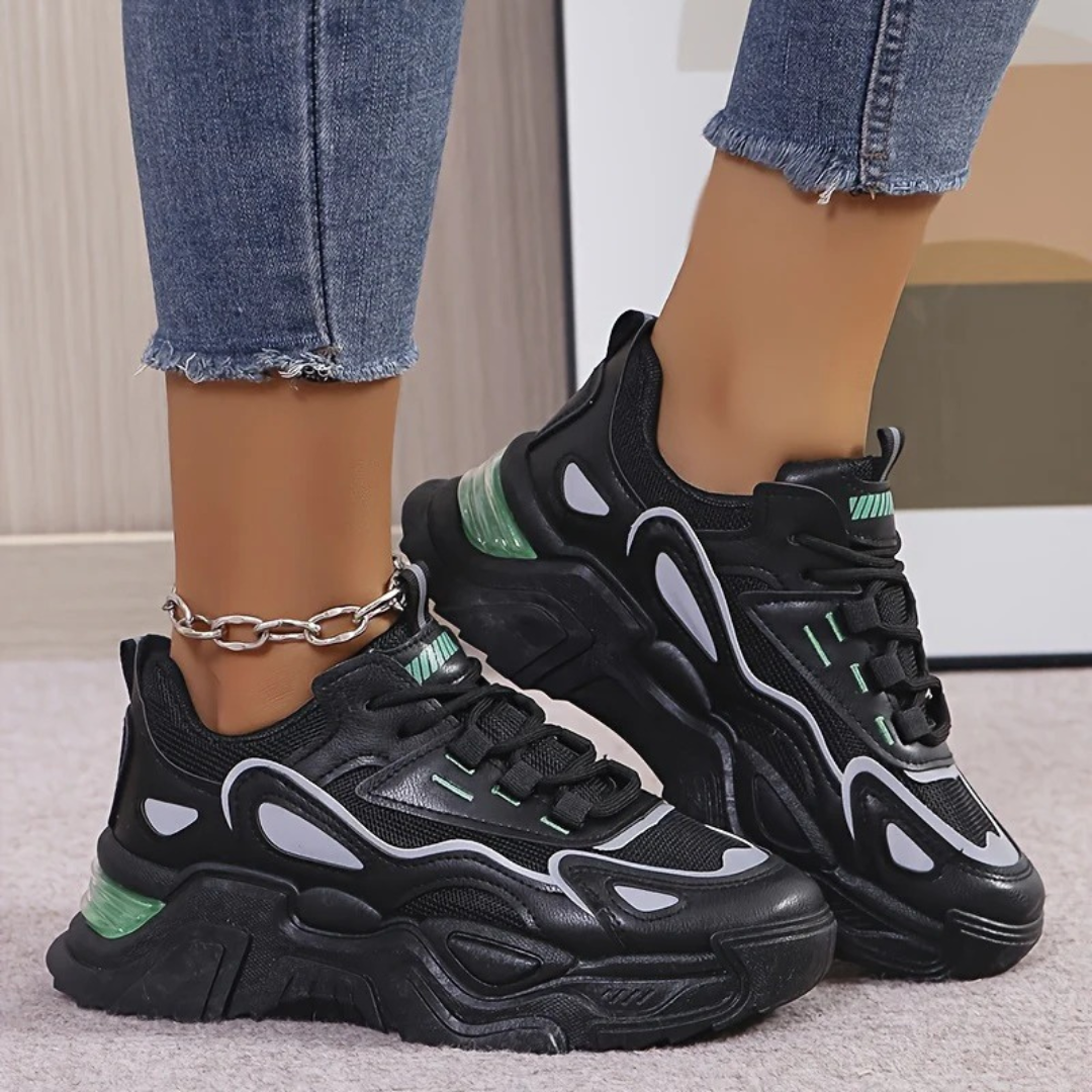 Women's Breathable Mesh Chunky Sneakers - Non-Slip, Reflective Casual Sneakers with Air Cushion Platform