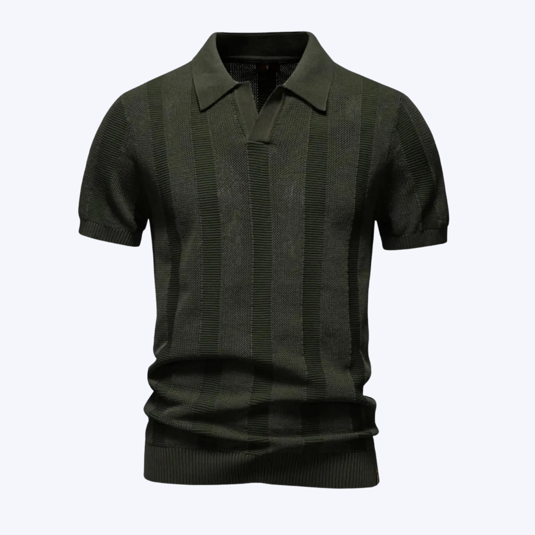 AIOPESON 2025 Men's Solid & Striped Mesh Polo Shirt - Breathable Knit Casual Top with Turn-Down Collar