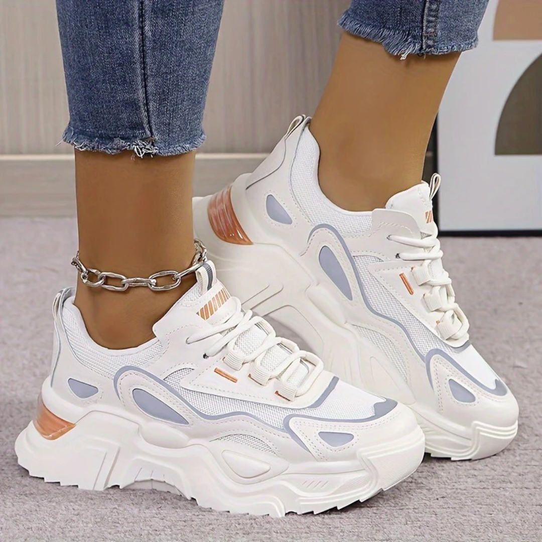 Women's Breathable Mesh Chunky Sneakers - Non-Slip, Reflective Casual Sneakers with Air Cushion Platform