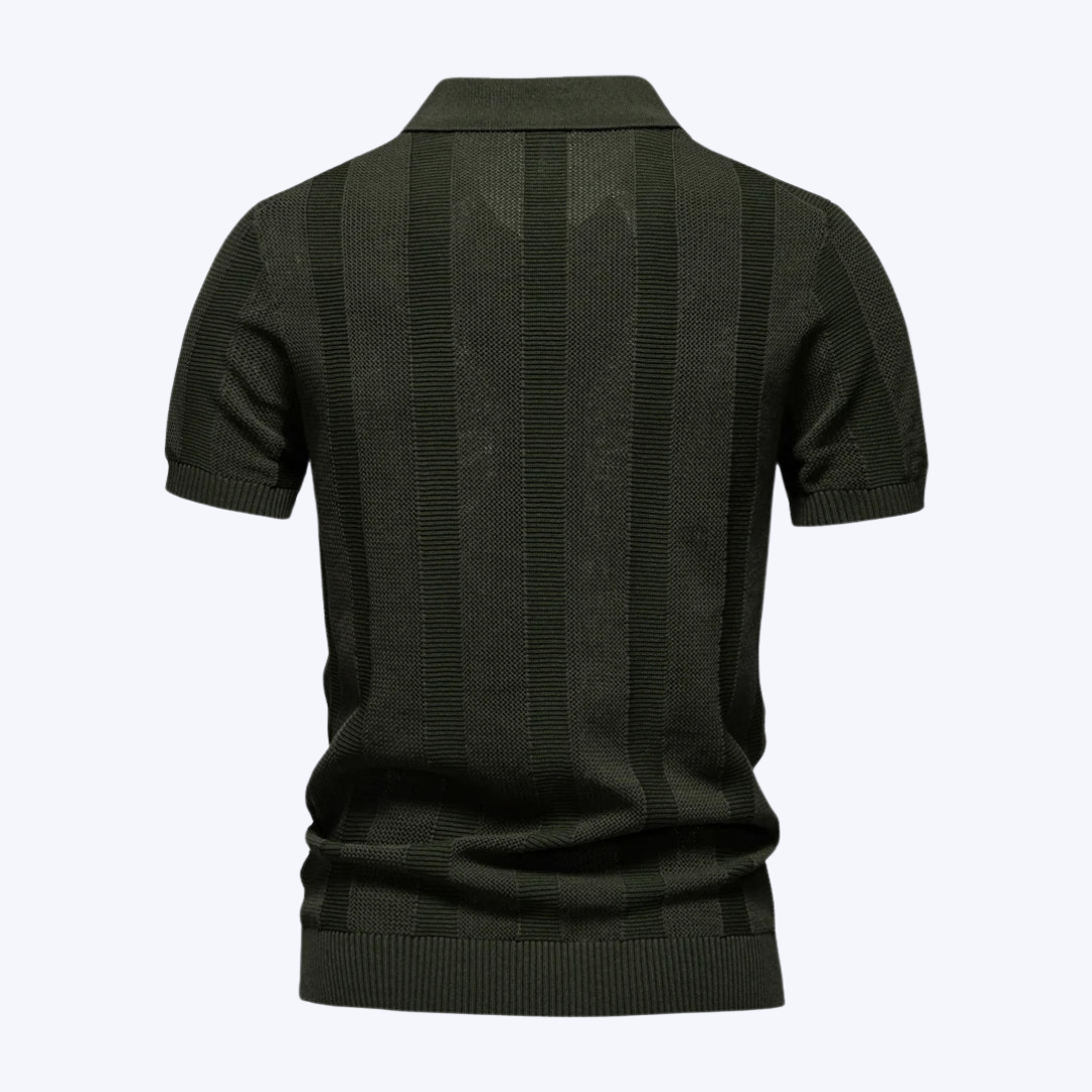 AIOPESON 2025 Men's Solid & Striped Mesh Polo Shirt - Breathable Knit Casual Top with Turn-Down Collar